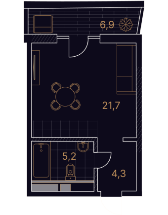1-комнатные, площадь апартамента 37,9 м²